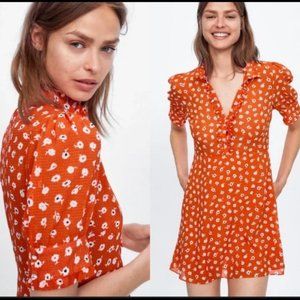Zara floral orange print dress with rhinestones S